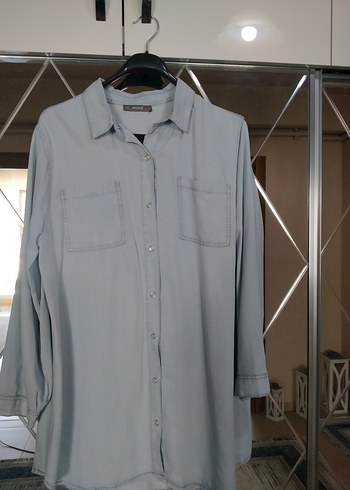 Gri Düğmeli Uzun Kollu Denim Gömlek kot