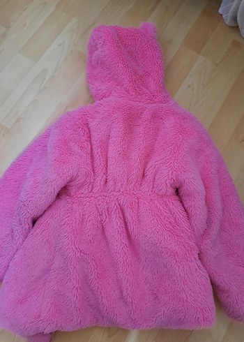 Kız Çocuk Pembe Kürklü Kapüşonlu Mont - Görsel 3