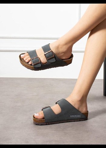 Kadın Gri Birkenstock Tokalı Dolgu Topuk Terlik