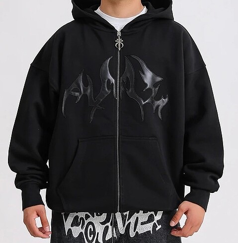 Gothic font zip oversize hoodie