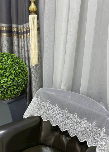 keten zemin etek ucu desenli perde - Görsel 6