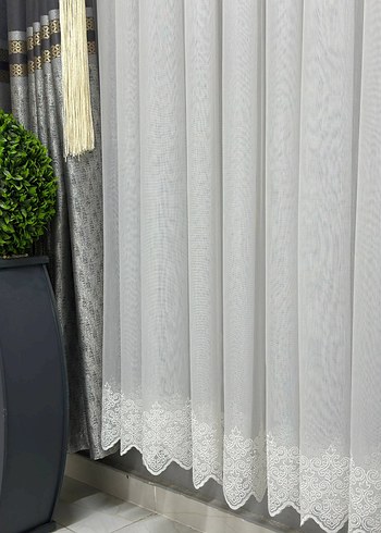 keten zemin etek ucu desenli perde - Görsel 2