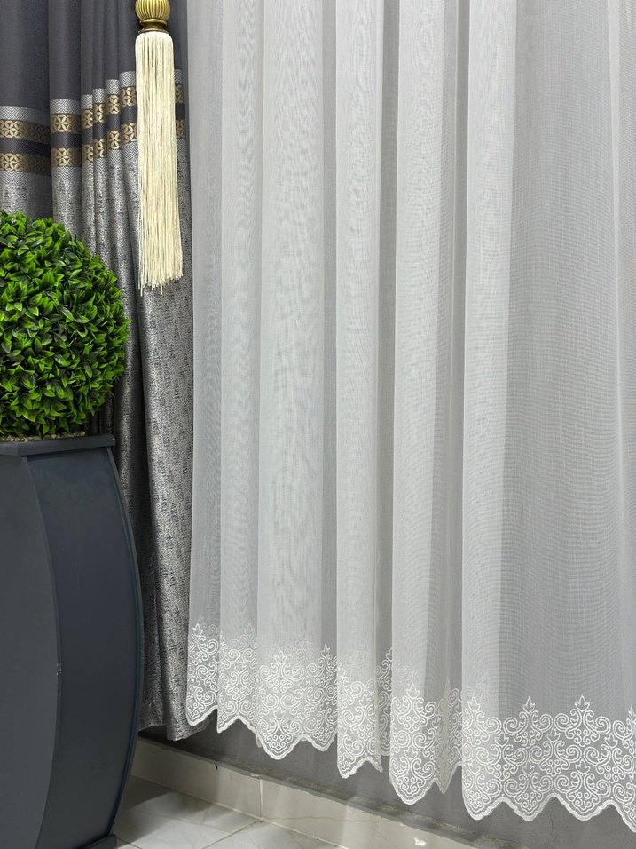 keten zemin etek ucu desenli perde - Görsel 3