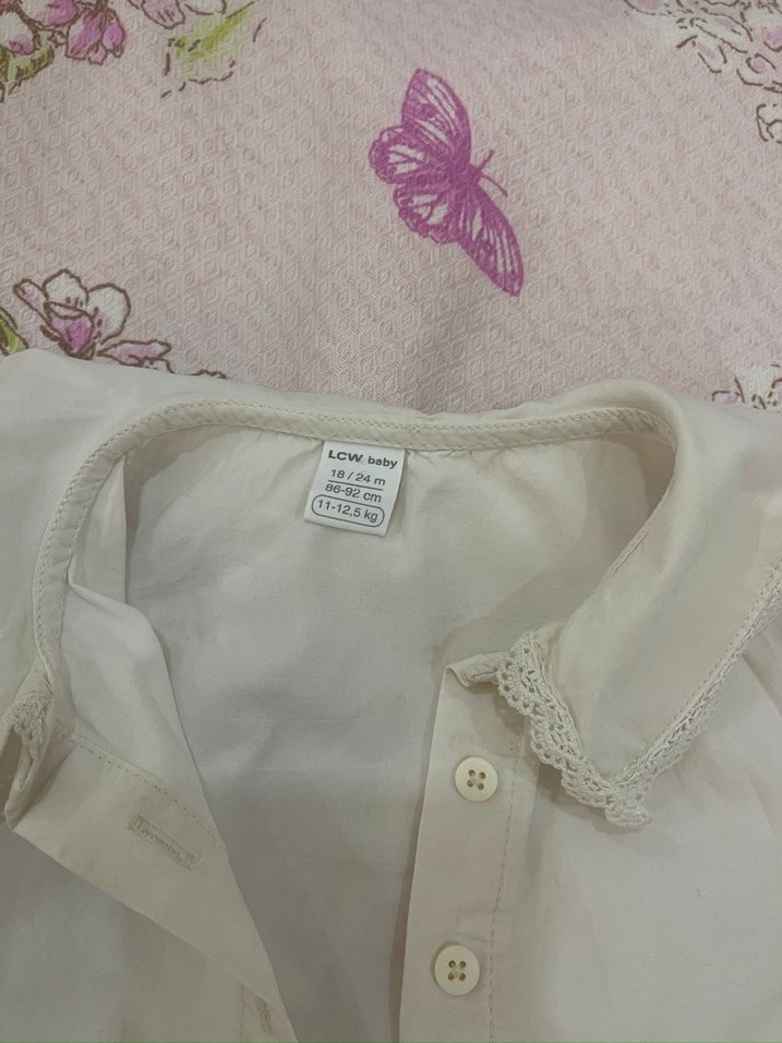Kız Çocuk Beyaz Pamuklu Uzun Kollu Gömlek - Görsel 2