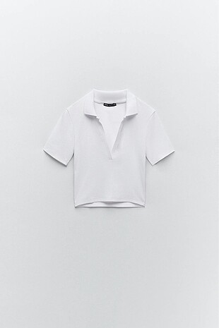 Zara fitilli crop polo yaka top