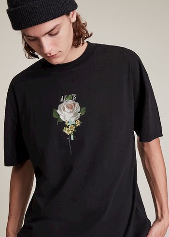 All Saints Allsaints Gul Desenli Siyah Tshirt