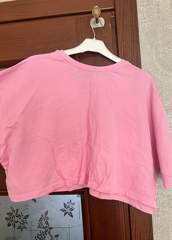 l Beden Pembe crop Kısa Kollu Tişört