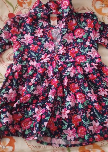 Çiçek Desenli Renkli Uzun Kollu Kız Elbisesi - Görsel 2