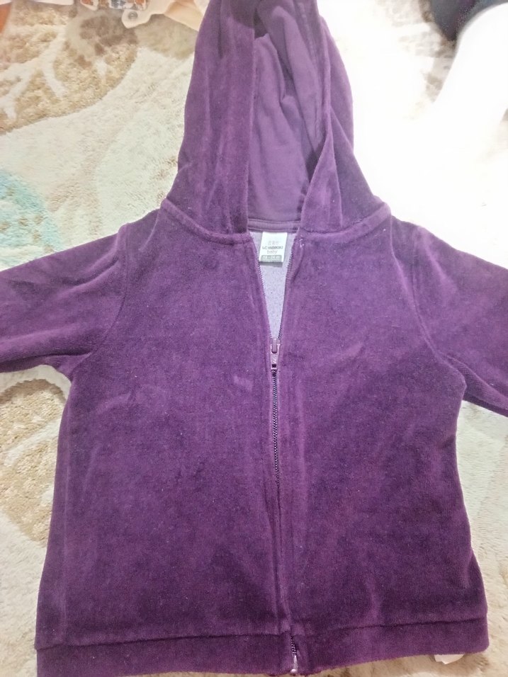 Kız Çocuk Mor Kapüşonlu Fermuarlı Sweatshirt - Görsel 2