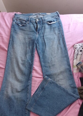 Vintage mavi jeans düşük bel İspanyol paça 