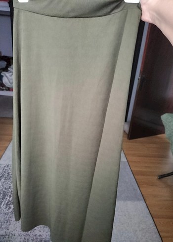 Kadın Haki Uzun Salaş Kloş Etek - Görsel 5