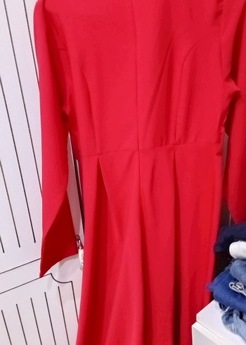 Kırmızı Uzun Kollu Salaş Kadın Elbise - Görsel 3