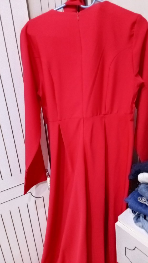 Kırmızı Uzun Kollu Salaş Kadın Elbise - Görsel 3