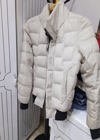 Beyaz krem Midi erkek Kışlık Fermuarlı Mont - Görsel 2