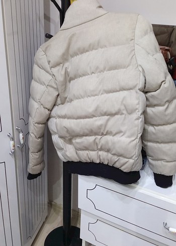 Beyaz krem Midi erkek Kışlık Fermuarlı Mont - Görsel 3