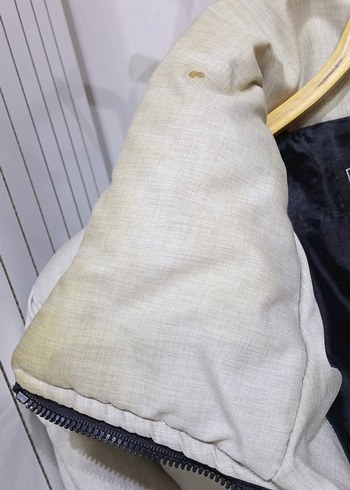 Beyaz krem Midi erkek Kışlık Fermuarlı Mont - Görsel 6