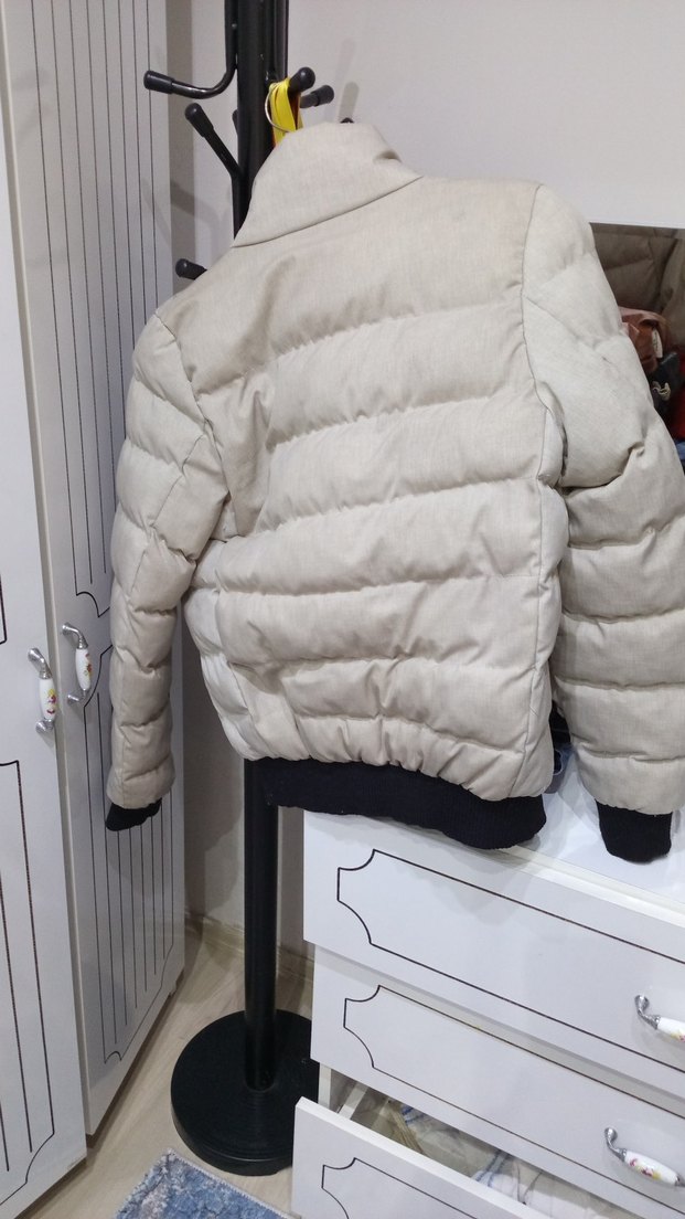 Beyaz krem Midi erkek Kışlık Fermuarlı Mont - Görsel 3