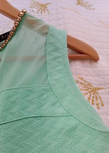 Zincir Detaylı Turkuaz abiye - Görsel 5