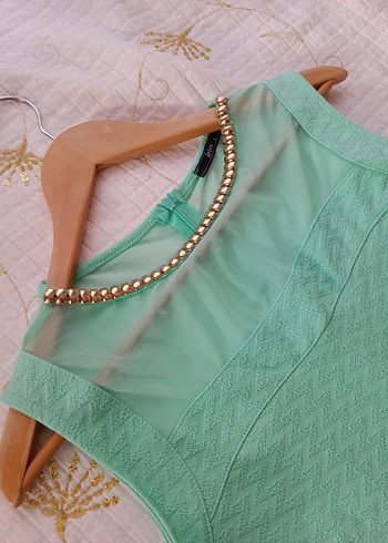 Zincir Detaylı Turkuaz abiye - Görsel 3