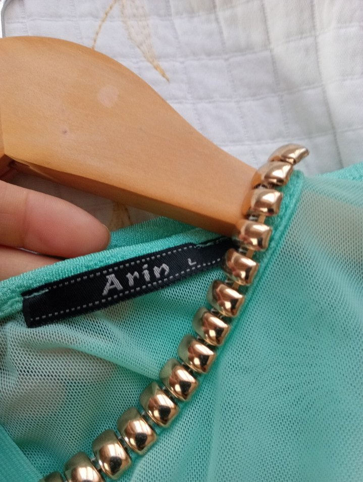 Zincir Detaylı Turkuaz abiye - Görsel 4