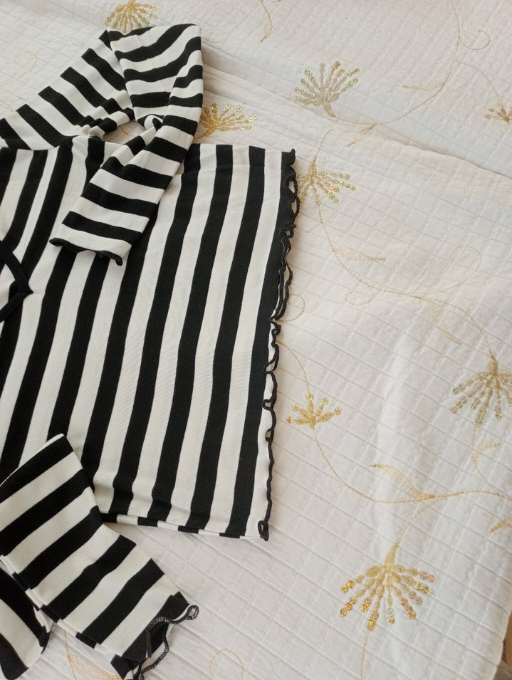 Çizgili V-Yaka Uzun Kollu Crop T - Görsel 3