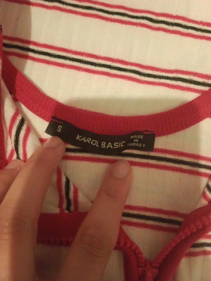 Kırmızı Çizgili önden fermuarlı  bluz - Görsel 4