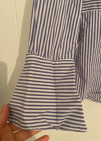 13-14 yaş kız çocuk Nakışlı Düğmeli Uzun Kollu Mavi Gömlek - Görsel 3