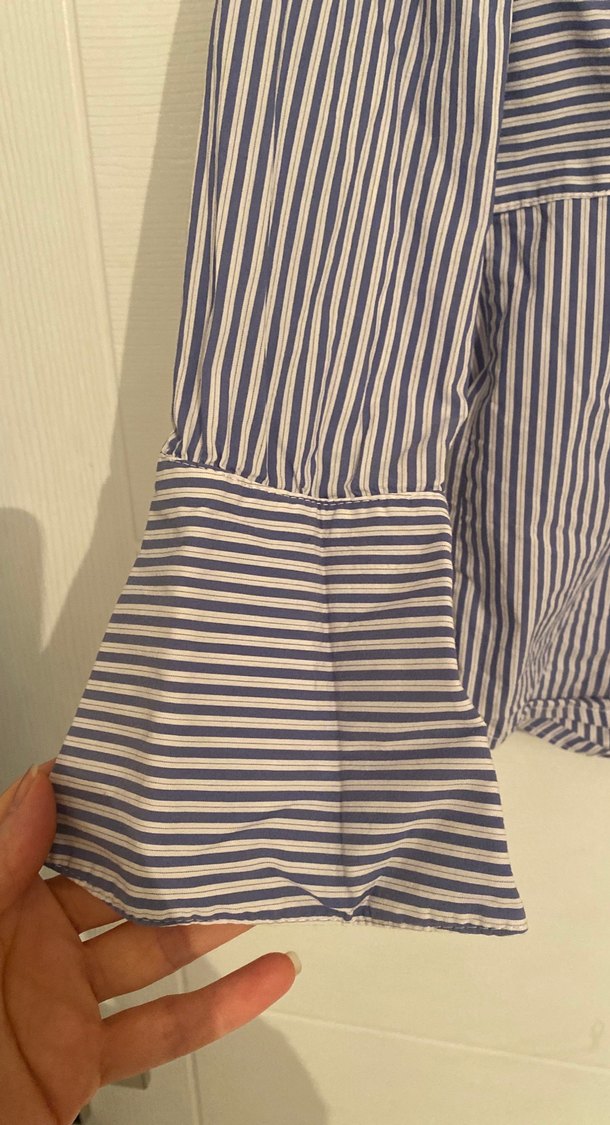 13-14 yaş kız çocuk Nakışlı Düğmeli Uzun Kollu Mavi Gömlek - Görsel 3