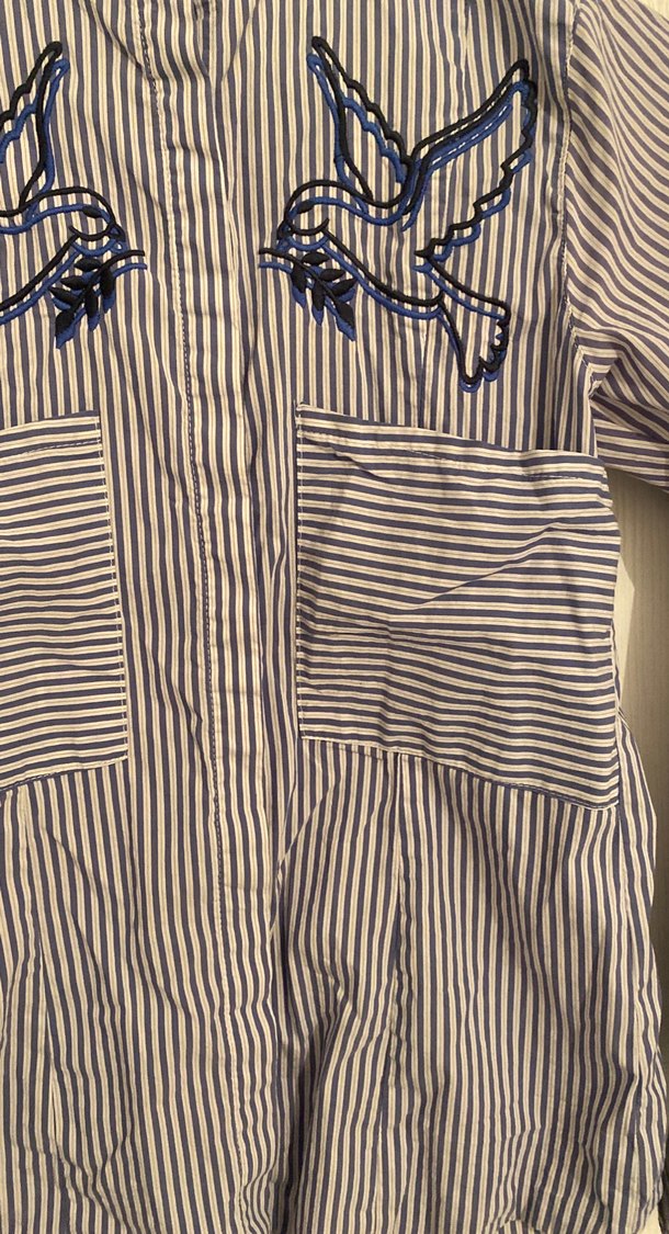 13-14 yaş kız çocuk Nakışlı Düğmeli Uzun Kollu Mavi Gömlek - Görsel 4