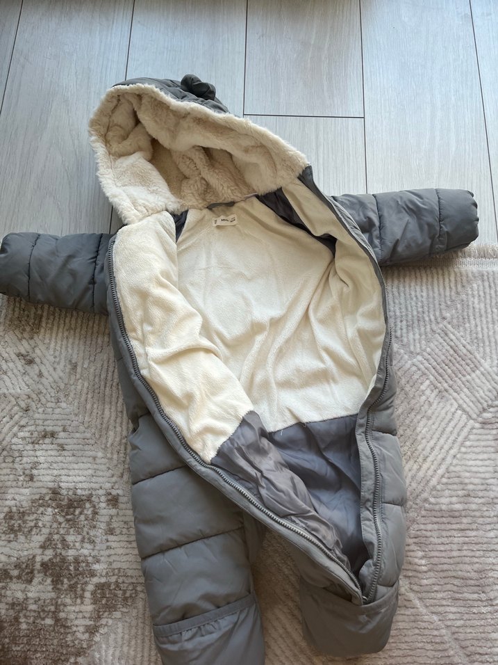 Gri Bebek Tulum, Kürklü Kapüşonlu - Görsel 3