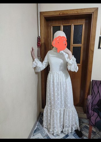 Uzun Beyaz Dantel Bohem Elbise - Görsel 2