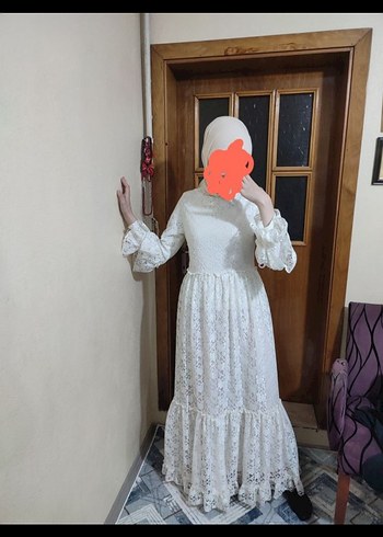 Uzun Beyaz Dantel Bohem Elbise - Görsel 3