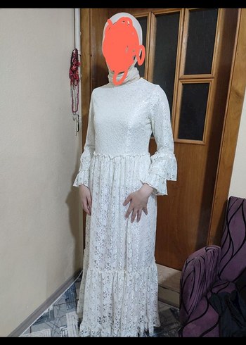 Uzun Beyaz Dantel Bohem Elbise - Görsel 4