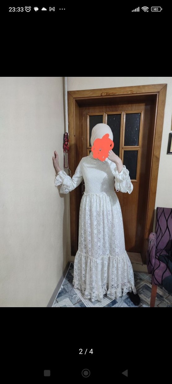 Uzun Beyaz Dantel Bohem Elbise - Görsel 3