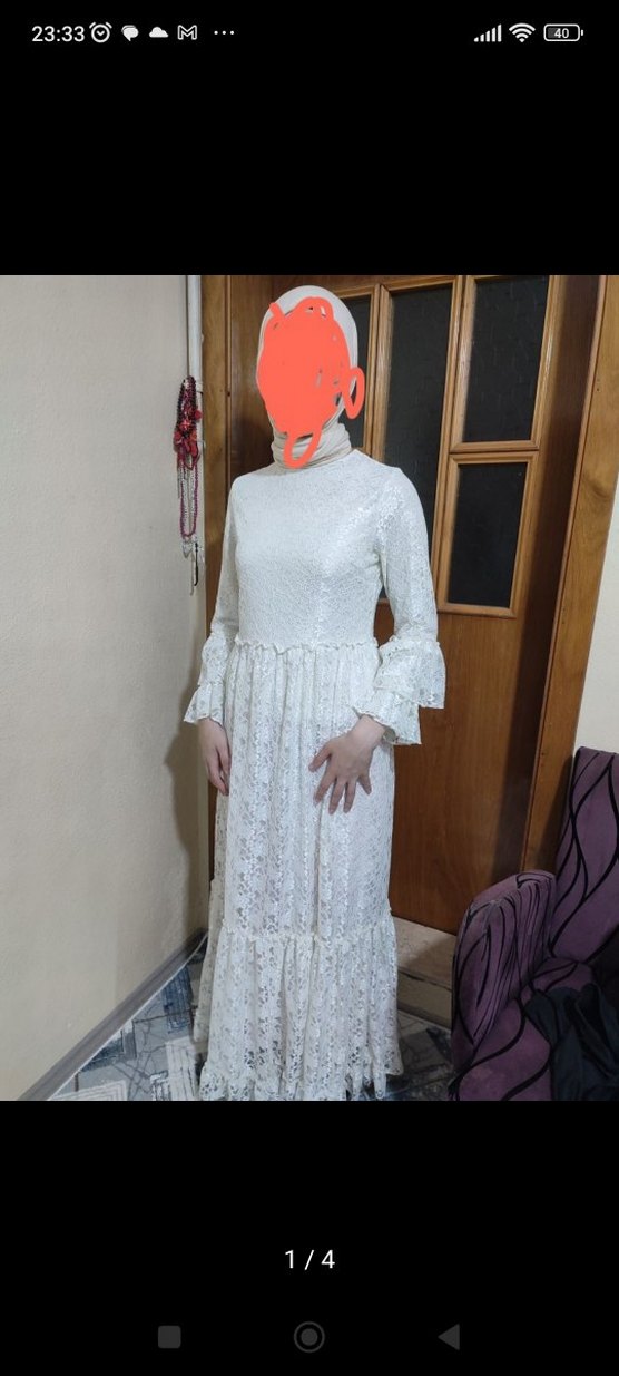 Uzun Beyaz Dantel Bohem Elbise - Görsel 4