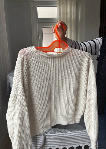 Beyaz Örgü Kadın Kazak - Görsel 3