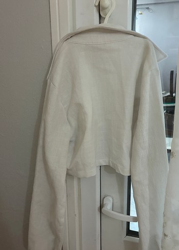 Düğmeli Beyaz Keten Midi Kadın Gömlek - Görsel 4