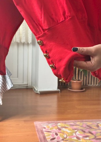 Düğmeli Kırmızı Kadın Sweatshirt - Görsel 4