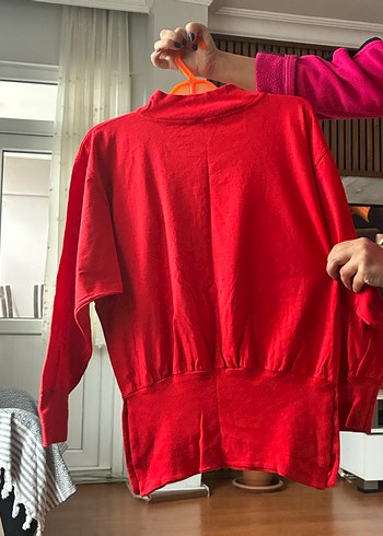 Düğmeli Kırmızı Kadın Sweatshirt - Görsel 2