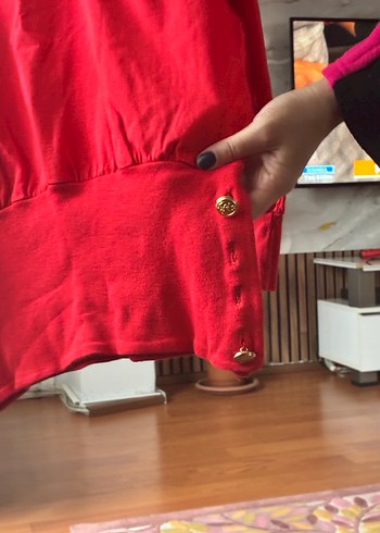 Düğmeli Kırmızı Kadın Sweatshirt - Görsel 3