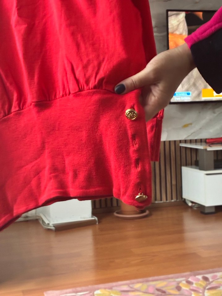 Düğmeli Kırmızı Kadın Sweatshirt - Görsel 3