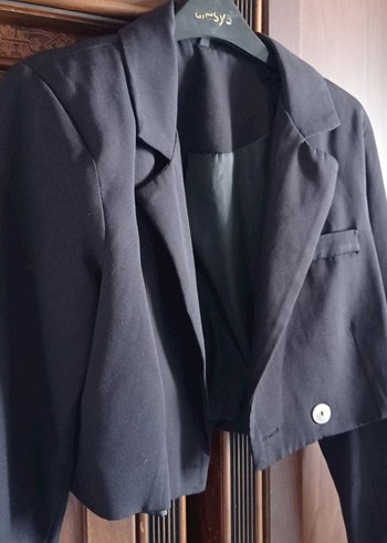 Gri Mini Düğmeli Kadın Blazer Ceket