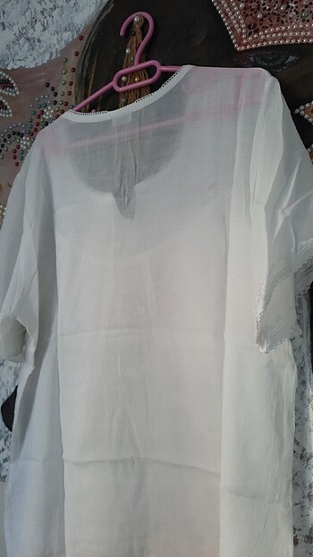 xl Beden beyaz Renk Keten işlemeli bluz