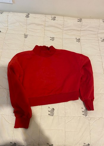 Kırmızı Yüksek Yakalı Kadın Sweatshirt - Görsel 4