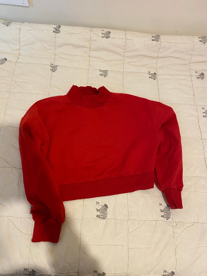 Kırmızı Yüksek Yakalı Kadın Sweatshirt - Görsel 4