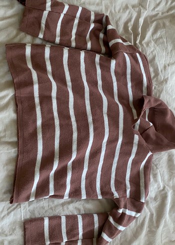 Uzun Kollu Çizgili Kahverengi Kadın Triko - Görsel 2