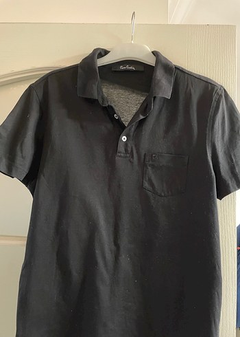 Erkek Siyah Keten Polo yaka Tişört - Görsel 3