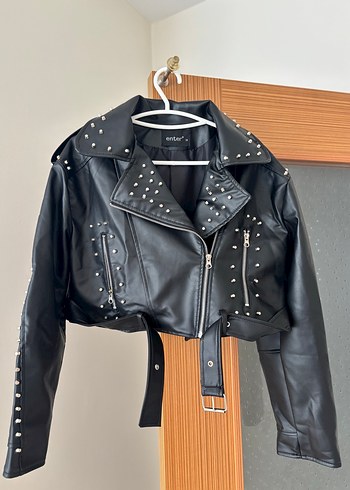 m Beden siyah Renk Kadın Siyah Deri Biker Ceket