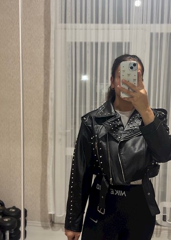 Diğer Kadın Siyah Deri Biker Ceket