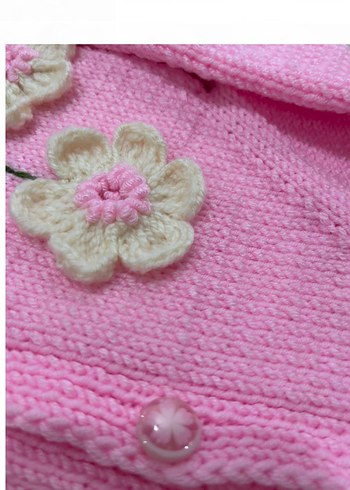 Nakışlı Pembe Kız Hırka ve Saç Bandı - Görsel 3